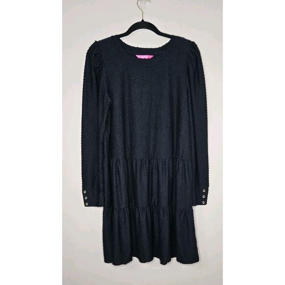 Lilly Pulitzer Womens Onyx Arlette Long Sleeve Dress Swiss Dot Design Size Large - Picture 2 of 7